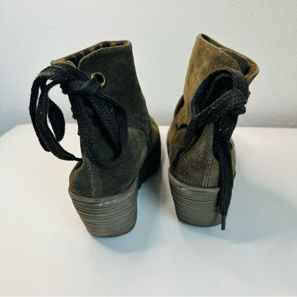 Fly London Brown Green Suede Tie Back Booties Size 39 (8.5) - Picture 4 of 6